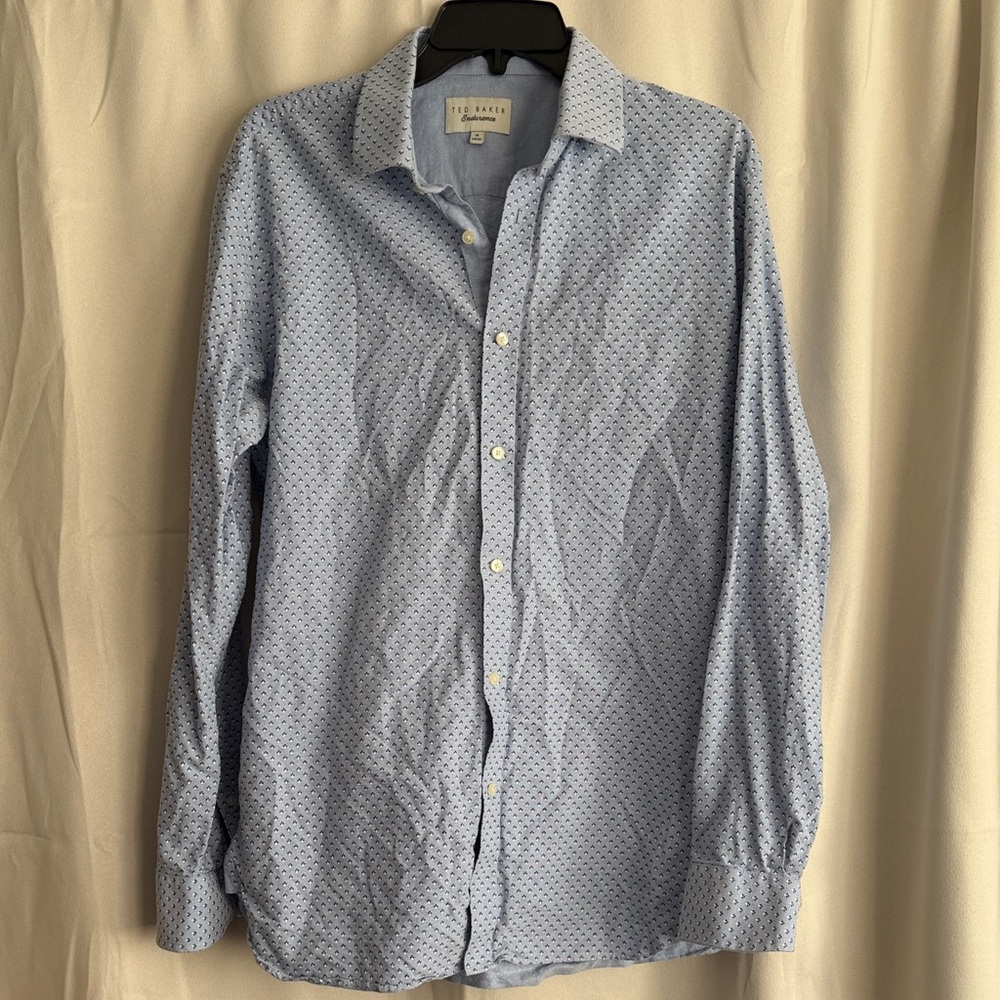 Ted‎ Baker Endurance Men’s Blue Patterned Button Down Cotton Shirt 16 34/35